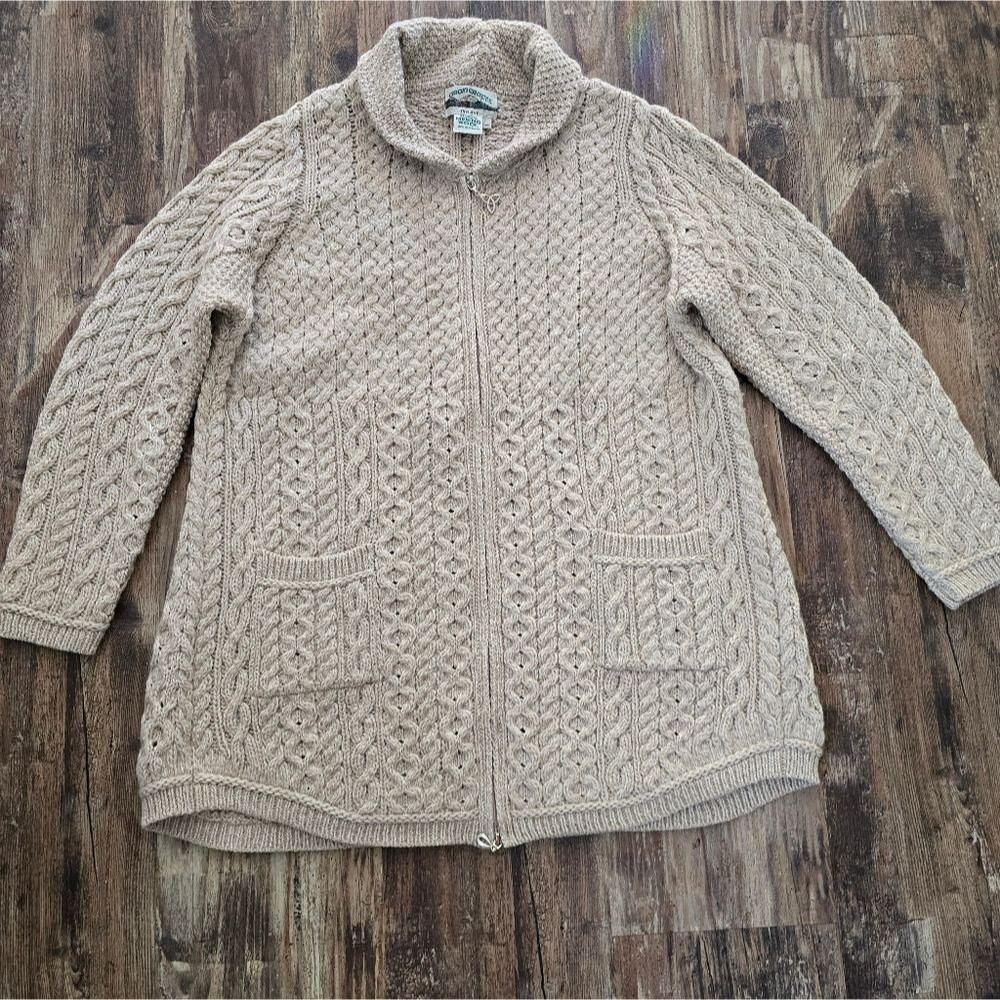 Aran Crafts Beige Cable-Knit Zip Front Cardigan